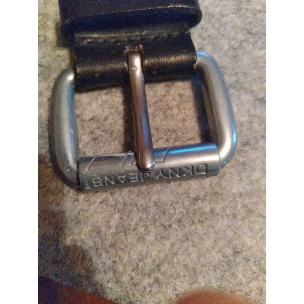 DKNY Jeans Black Leather Belt Silver Buckle Casual Fashion Accessory‎